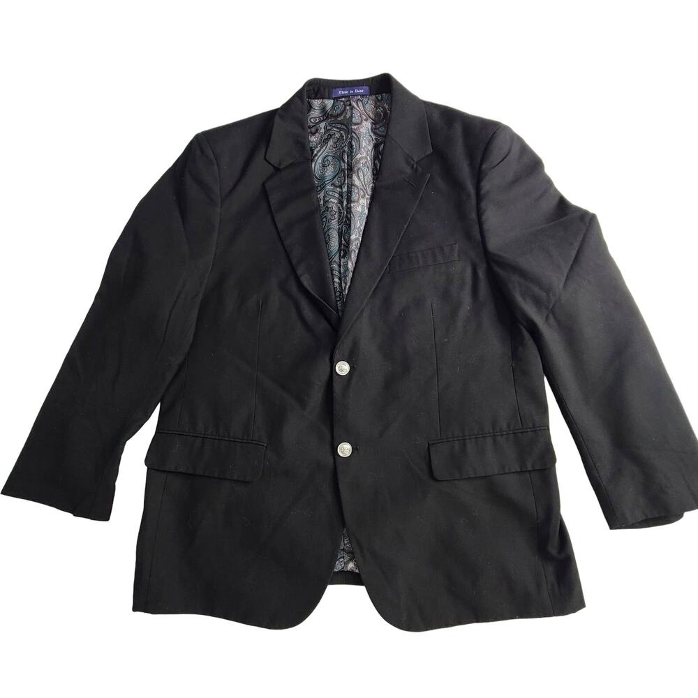 Alan Flusser Polyester Black Suit Jacket Sport Coat Men's 42S Preppy 2400